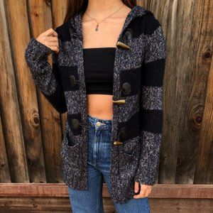 Striped Black Knit Thick Cardigan